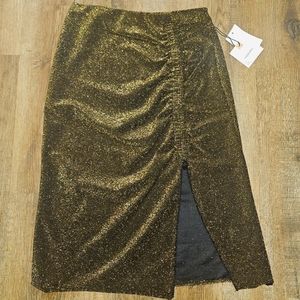 NWT Be Original Metallic Sparkle Slit Midi Skirt, sz Small